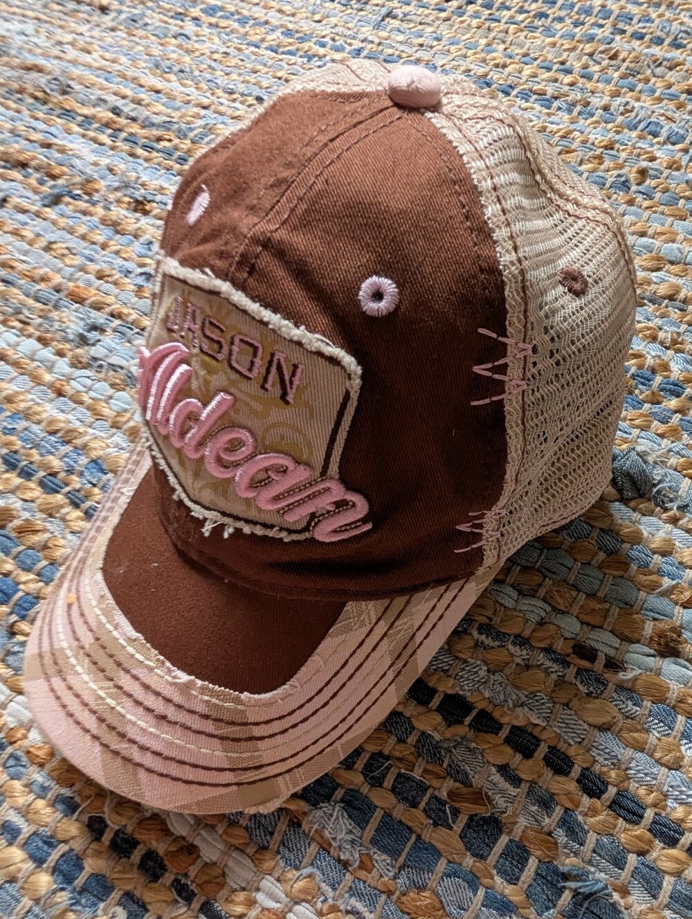 Jason Aldean Distressed Trucker Hat Pink Brown Mesh Snapback Country Concert - Picture 3 of 8